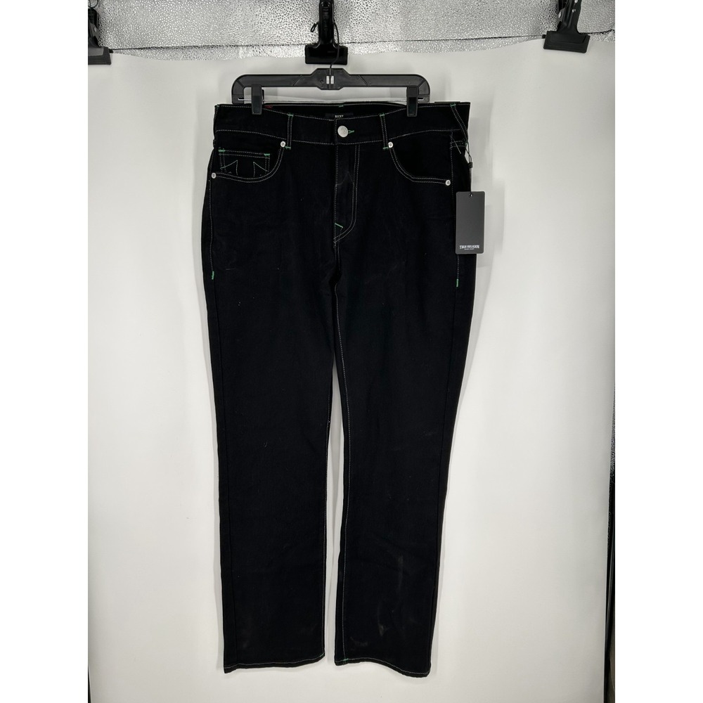True Religion Ricky Straight Jeans Mens 36x34 Black Denim Relaxed Fit 5 Pockets